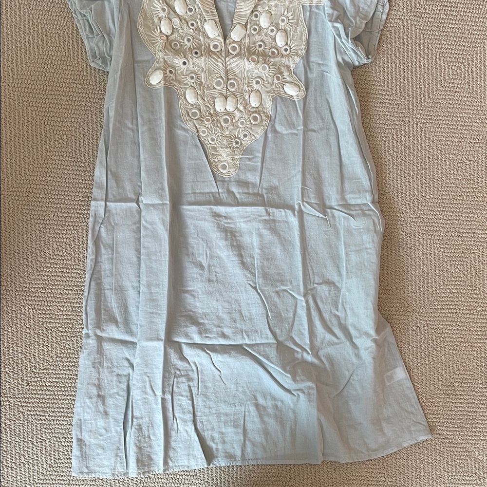 Calypso St. Barth Light Blue Mini Dress with Cream Embroidery - Picture 8 of 13